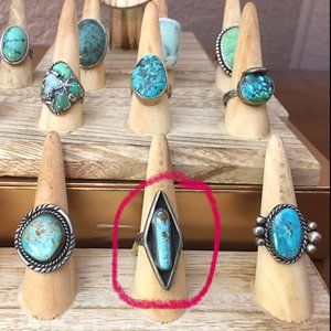 Diamond kite sterling silver turquoise ring